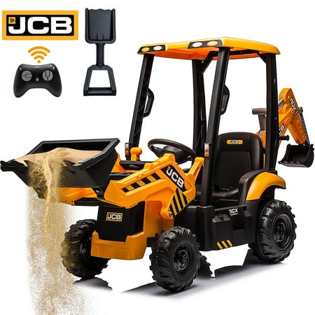 iYofe 12V Kids Ride on Excavator Digger Toy Cars, JCB Battery Powered Electric Tractor with Remote Control, Ride on Construction Truck w/ Shovel, Loader and Digger for 3-5 Boys Girls, Yellow