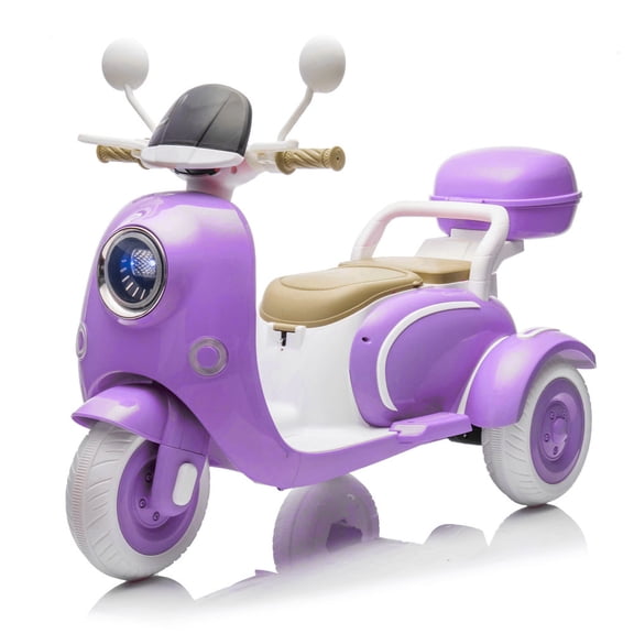 12V Kids Ride On Motorcycle, 2-Seater 3-Wheel Electric Scooter for Kids 3-6, Dual Motor Ride On Toy with Bluetooth, Music, LED Headlight, Storage Trunk,Purple