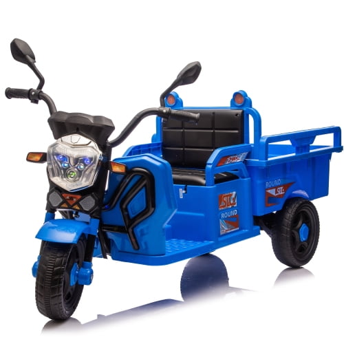 12V Kids Ride On 3 Wheel Dump Truck Trike with LED Lights, Music, Anti Slip Wheels, Cargo Bed & Long Battery Life, Electric Cargo Ride on Toy for Boys & Girls Ages 3-7, Blue