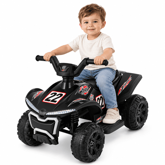 COFUNOK 12V Electric Kids Ride-On ATV Quad w/ Bluetooth, 2mph Max, Treaded Tires, LED Lights, Radio - Black