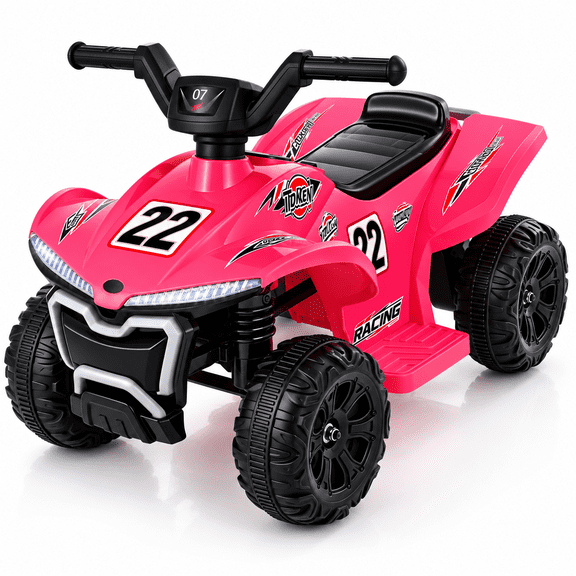 COFUNOK 12V Electric Kids Ride-On ATV Quad w/ Bluetooth, 2mph Max, Treaded Tires, LED Lights, Radio - Pink