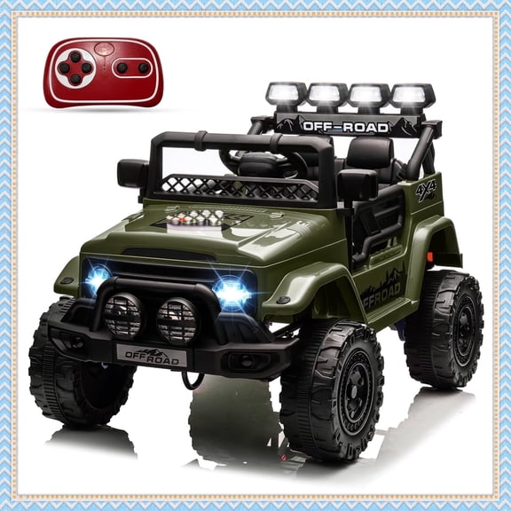 12V Kids Ride-On Car, Electric Truck Ride-On Toys with 5MPH Max Speed, Remote Control, Lights, and Music for Kids Gifts, Green