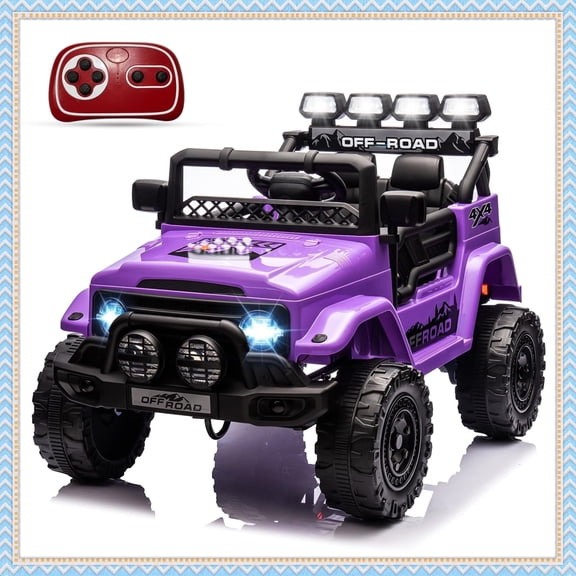 12V Kids Ride-On Car, Electric Truck Ride-On Toys with 5MPH Max Speed, Remote Control, Lights, and Music for Kids Gifts,  Purple