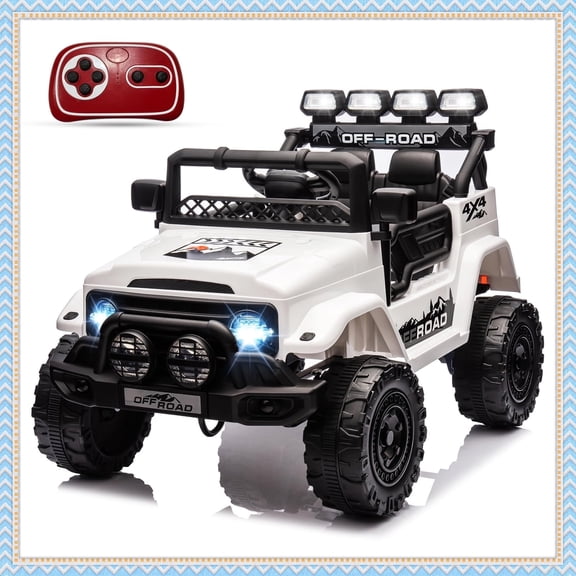 12V Kids Ride-On Car, Electric Truck Ride-On Toys with 5MPH Max Speed, Remote Control, Lights, and Music for Kids Gifts, White