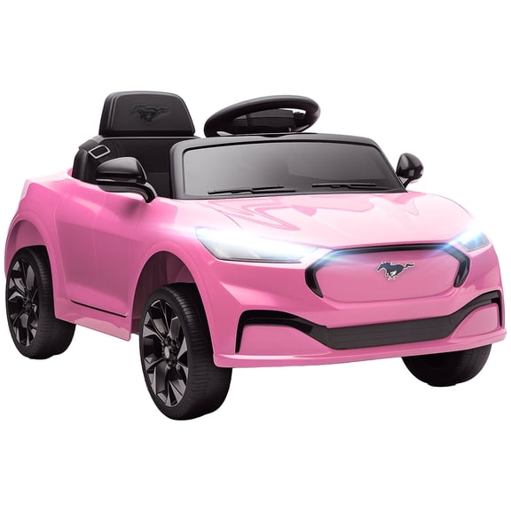 12V Kids Ride On Car, Licensed Ford Mustang Mach-E Electric Car with Remote Control, LED Light, Music, Pink
