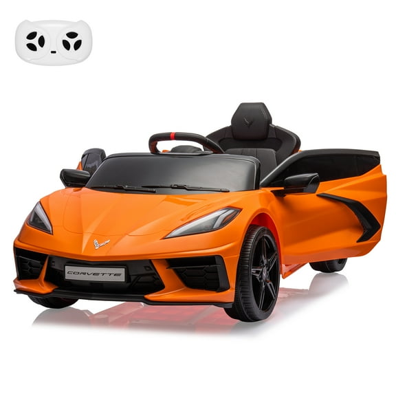 12V Kids Ride On Car Sports Licensed Corvette Electric Car Toy with Visual Dashboard, Remote Control, LED Lights, Music