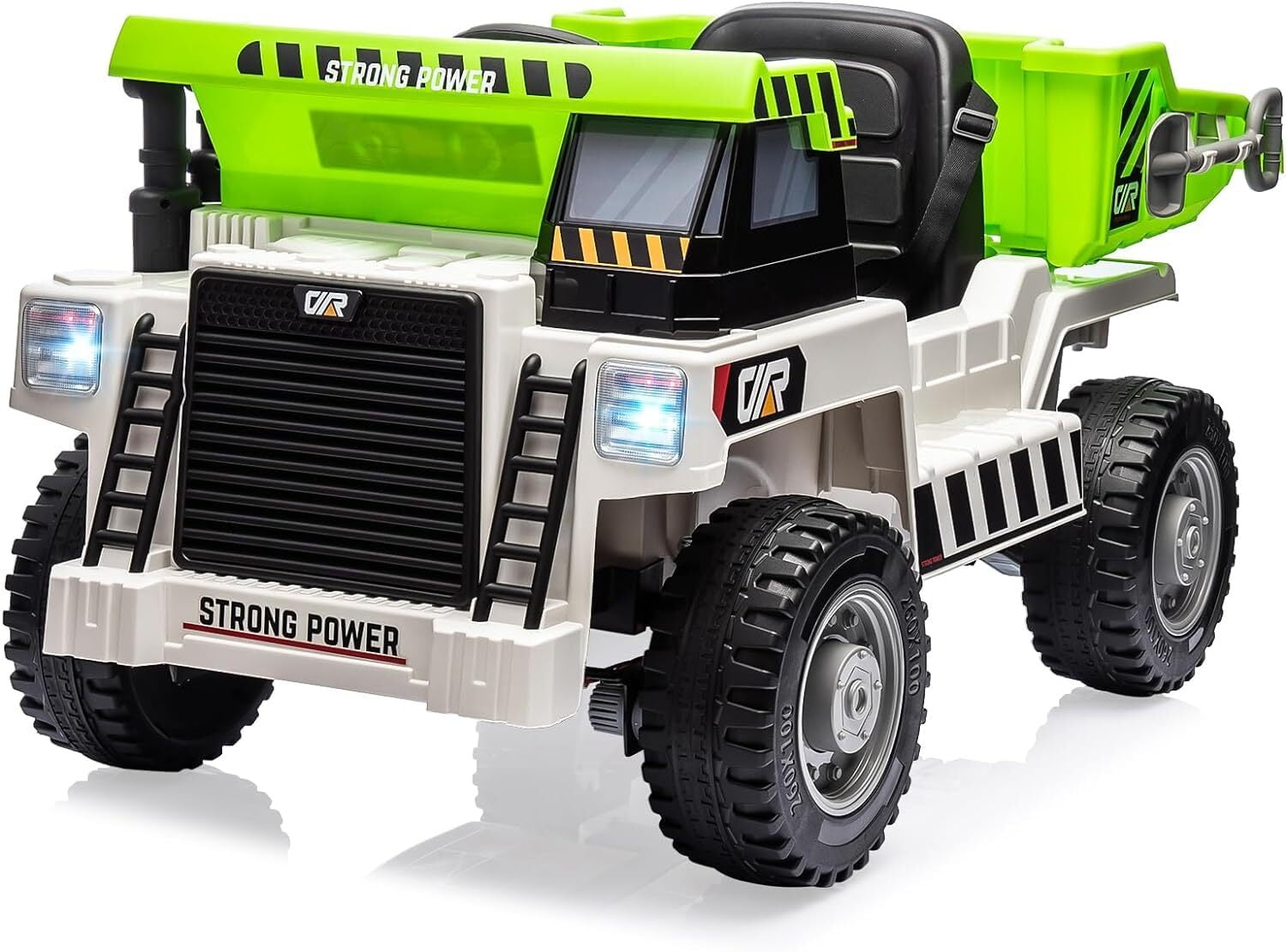12V White and Green Quad Ride-On Dump Truck