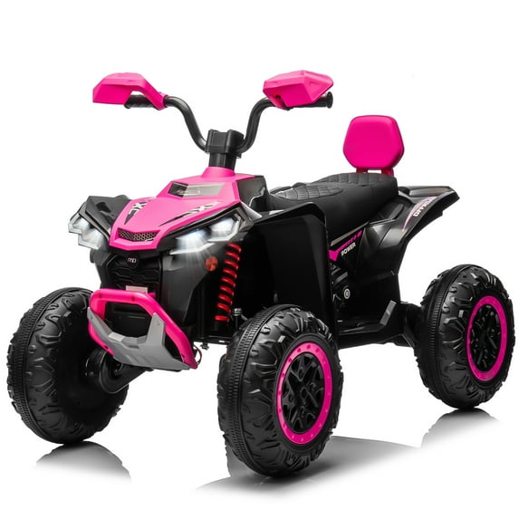 24V 4WD Kids Ride on Electric ATV with 2 Seater,4-Wheeler Quad Car Toy w/ 2*200W Motor 7AH Battery Powered,4.9Mph Max Speed,LED Lights Spring Suspension for Boys & Girls,Rose Pink