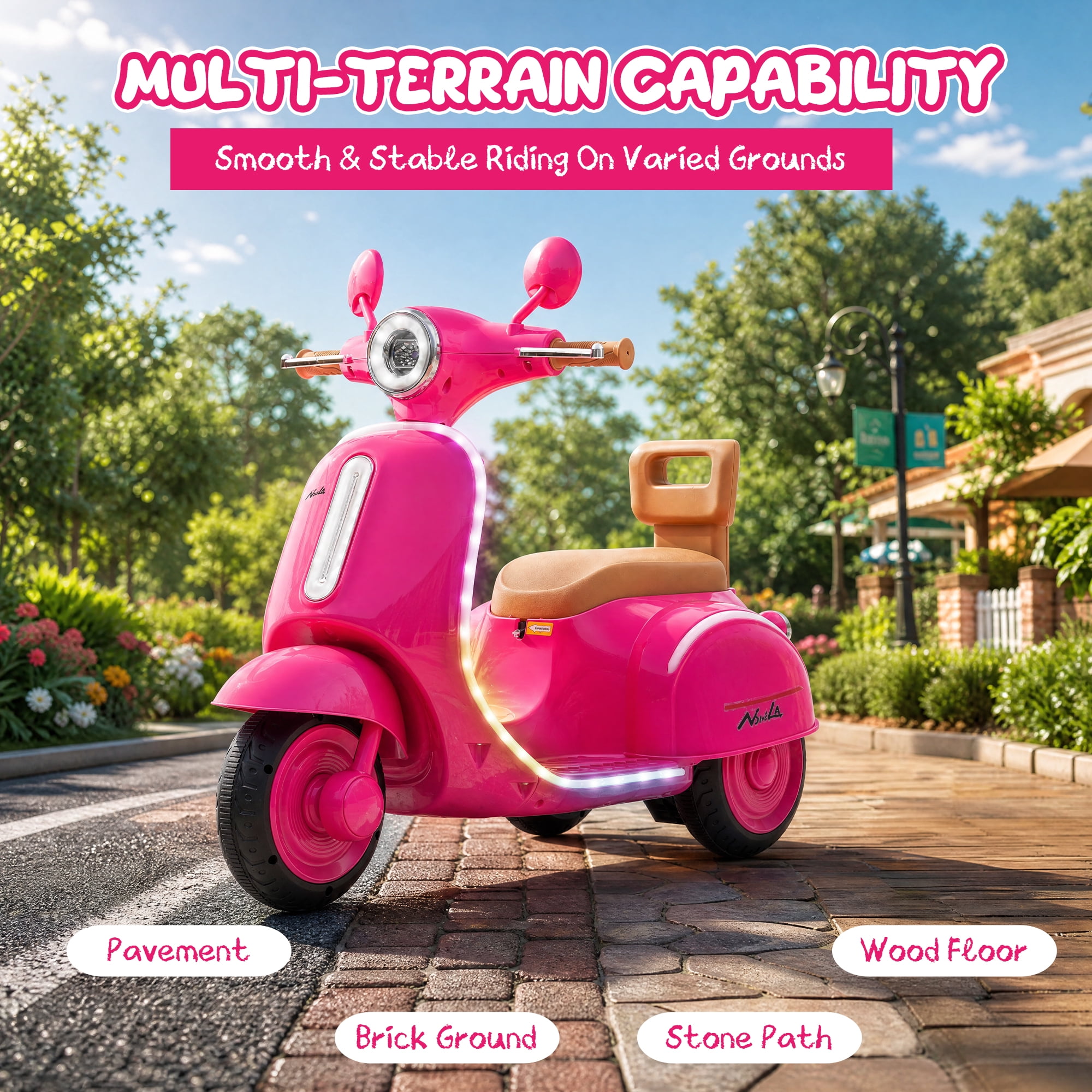 12V Kids Ride-On Electric Scooter with Bright Headlights & Color ...