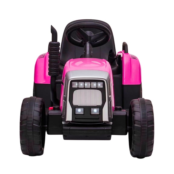 12V Kids Ride-On Electric Tractor with Trailer, Remote Control, LED Headlights, 2+1 Gear Shift, MP3/USB, Treaded Tires, Four Wheeler for Ages 3-6 – Rose Red, 25W