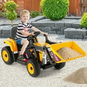 12V Kids Ride On Excavator 3 Speeds Electric Construction Vehicle Digger with Remote Control, Bluetooth, Microphone Jack, Music, Lights Yellow