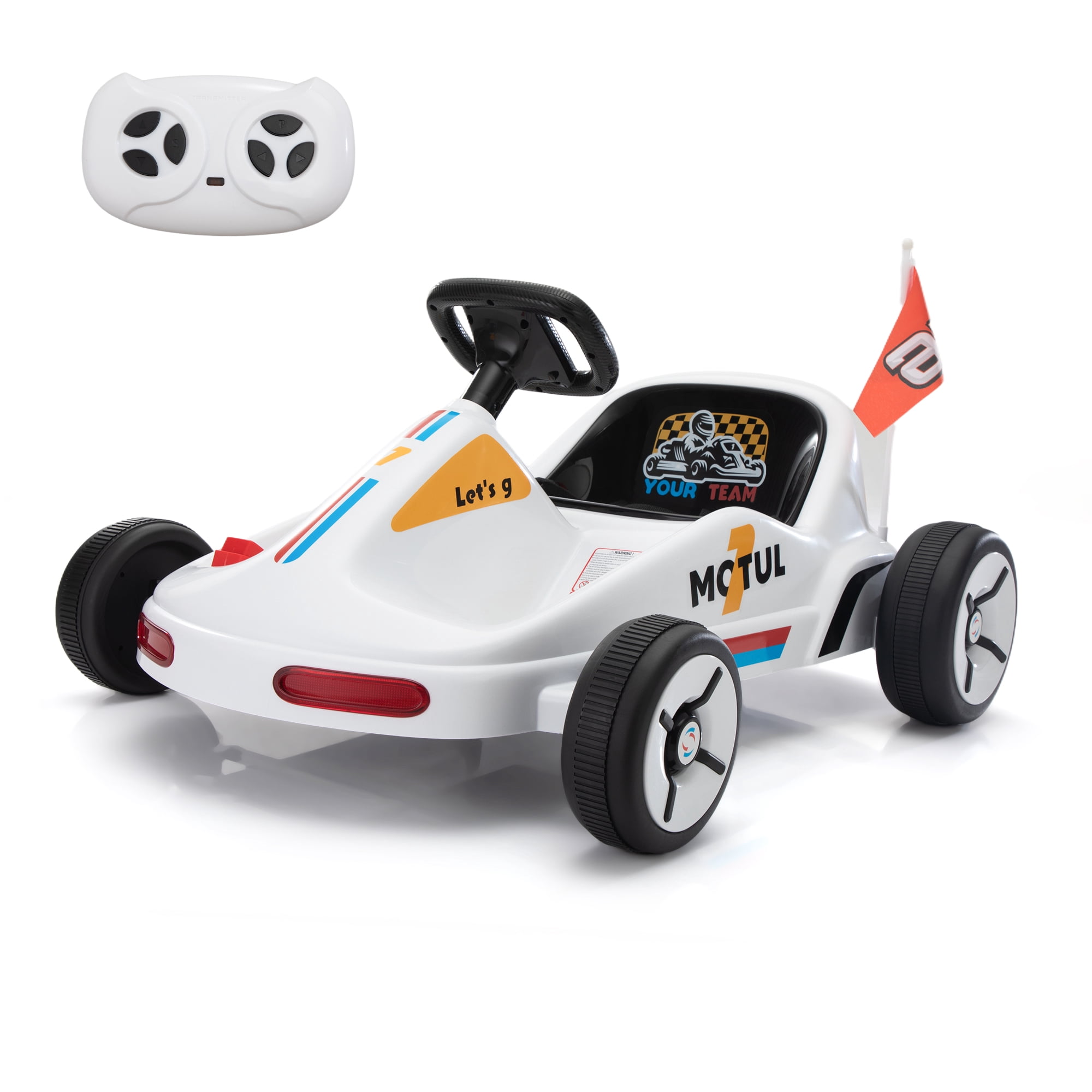 12V Kids Ride On Go Kart, Electric 4-Wheeler Car with Remote Control, White