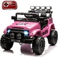 thumbnail image 1 of 12V Kids Ride-On Toy Truck for Ages 3-8 – 5 MPH Max Speed, Remote Control, Steering Wheel, Accelerator Pedal, Treaded Tires, LED Lights, Music & Story Modes – Electric Ride-On Vehicle, Pink, 1 of 8
