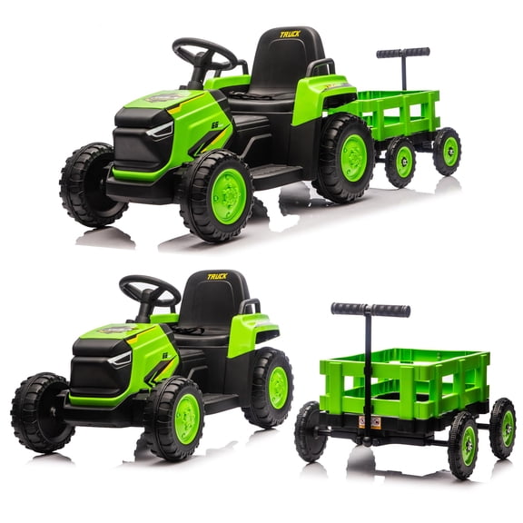 12V Kids Ride On Tractor with Detachable Garden Cart Trailer, Electric Battery Powered Vehicle with Remote Control for Toddlers