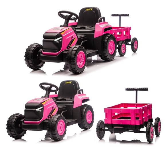 12V Kids Ride On Tractor with Detachable Garden Cart Trailer, Electric Battery Powered Vehicle with Remote Control for Toddlers