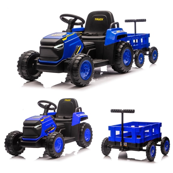 12V Kids Ride On Tractor with Detachable Garden Cart Trailer, Electric Battery Powered Vehicle with Remote Control for Toddlers