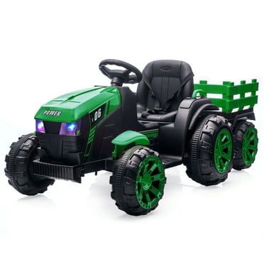 12V Kids Ride On Tractor with Trailer,Battery Powered Electric Vehicles with Remote Control,Safety Belt Led Lights Music,Gift for Boys Girls