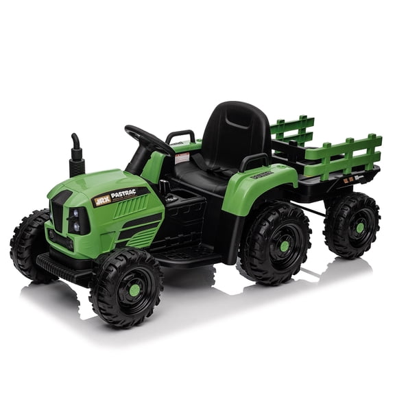 12V Kids Ride On Tractor with Trailer, Remote Control, LED Lights, Bluetooth, Emerald