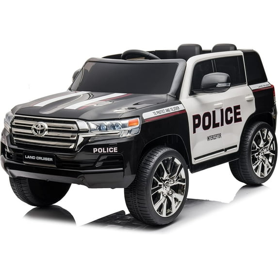 12V Kids Ride On Truck Car, Licensed Toyota Land Cruiser Battery Powered Electric Vehicle with Parent Remote Control, 3 Speeds, Music, Horn, LED Lights, Ride on Toys for Kids - Black & White Police