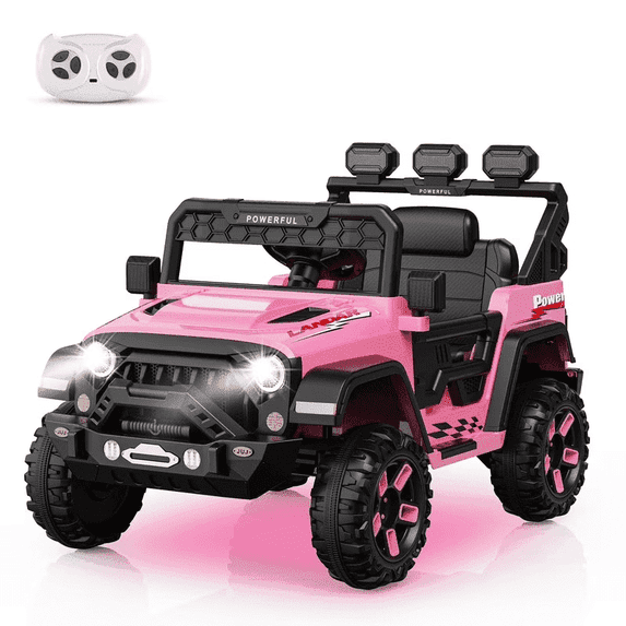 12V Kids Ride On Truck Car with Parent Remote Control, Electric Vehicle for Toddlers,Bluetooth, 3 Speeds,Pink