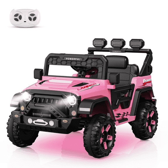 12V Kids Ride On Truck Car with Parent Remote Control, Electric Vehicle for Toddlers,Bluetooth, 3 Speeds,Pink