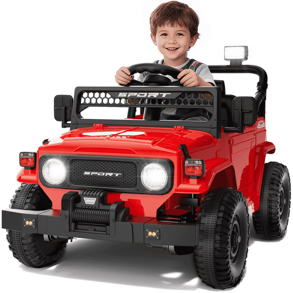 HHVEL 12V 7Ah Ride on Cars with Remote Control, Battery Powered Electric Car for Kids, Bluetooth Music & LED Lights, Red
