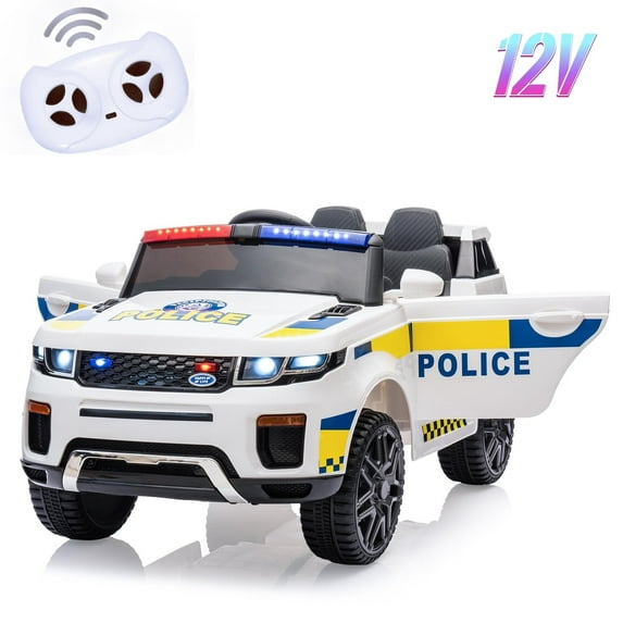 12V Kids Ride-On Police Car with Remote Control, Siren, LED Lights, Music, Intercom, Spring Suspension & Handle – Battery Powered Electric Truck Toy for Boys Girls, White