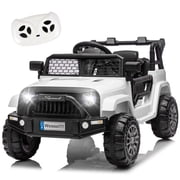 Xuanlur 12V Ride on Toys for Toddlers, Electric Ride on Car for Kids, Ride on Truck for Boys Girls with Parent Remote Control, Music Player, Reflective Stickers, LED Headlights, Bluetooth, White