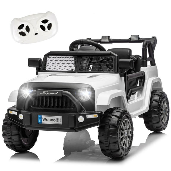 12V Kids Ride On Toy, Ride on Truck w/Parent Remote Control, Electric Toddler Ride on Car for Kids w/ Reflective Stickers, Front Anti-Collision Bar Design, LED Headlights, Bluetooth, 3 Speeds (White)