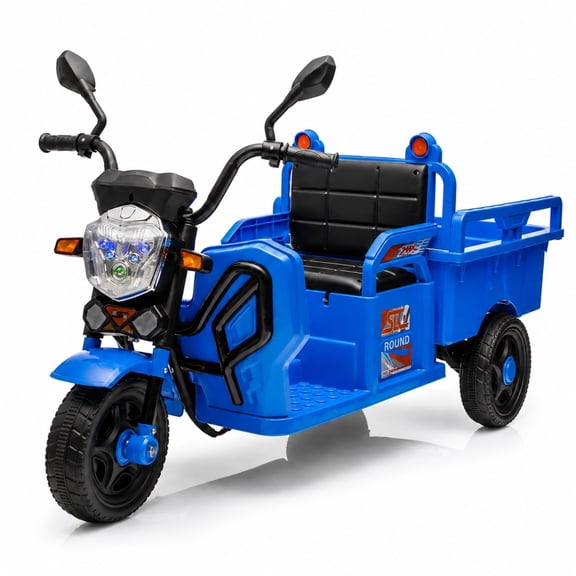 12V Kids Ride on Toy, SHINPT Powered Ride on Car with Large Storage Bed, 3-Wheel Cargo Truck with LED Lights & Music, Wide Seat, Toddler Ride on Toys for Ages 3-6, Blue