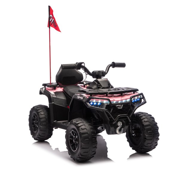 24V 160W Kids Electric Ride on Toys ATV Cars, Off-Road Design Toddler Car with Music Bluetooth USB, Kids' Electric Vehicle with Flags for Boys Girls for 3-6, Pink
