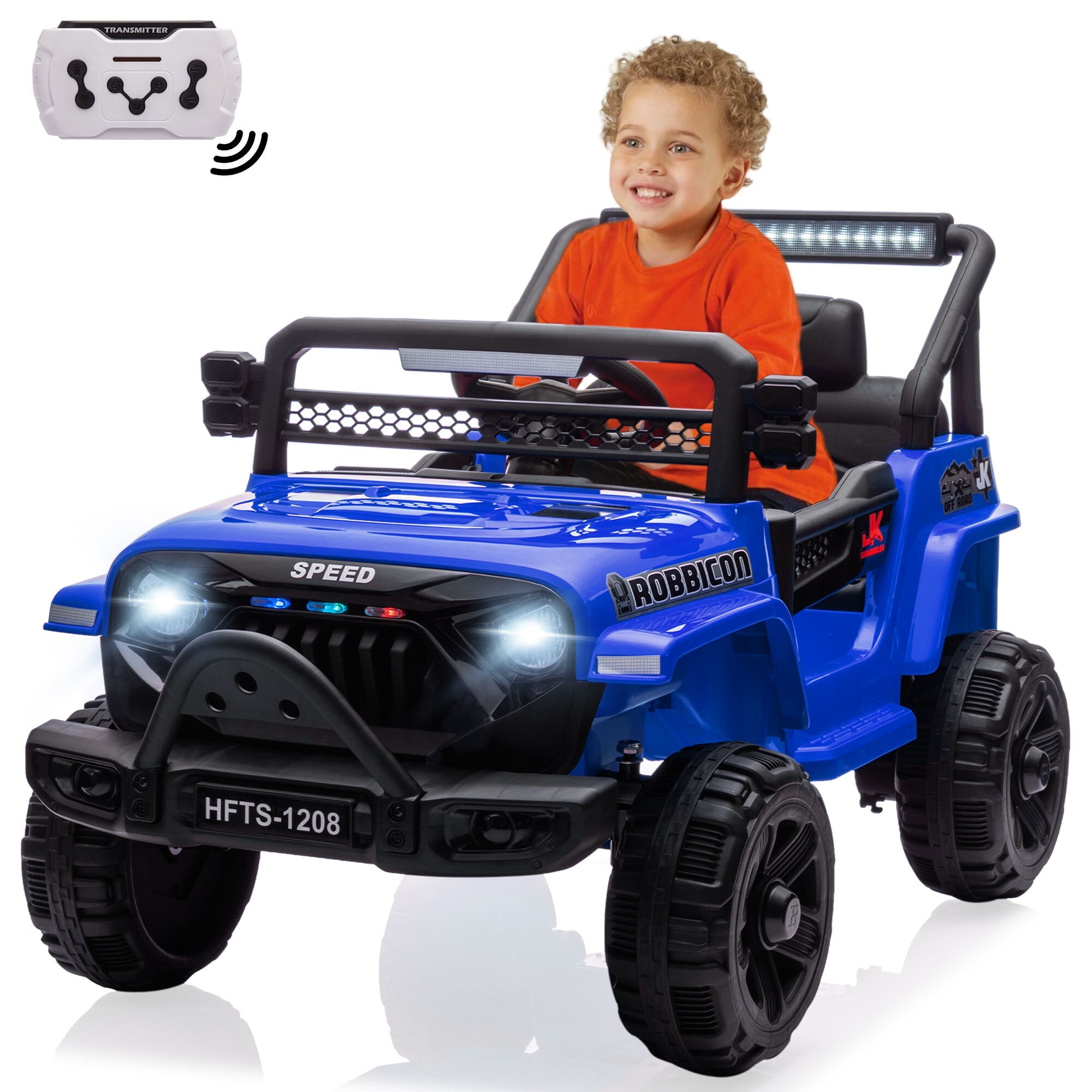 12V Kids Ride on Toys Cars with Parents Control, Toddler Electric Ride on Truck Car with Early Education Function, Riding Toy with 4 Wheel Suspension, MP3, USB, Electric Vehicle for Aged 3+, Blue