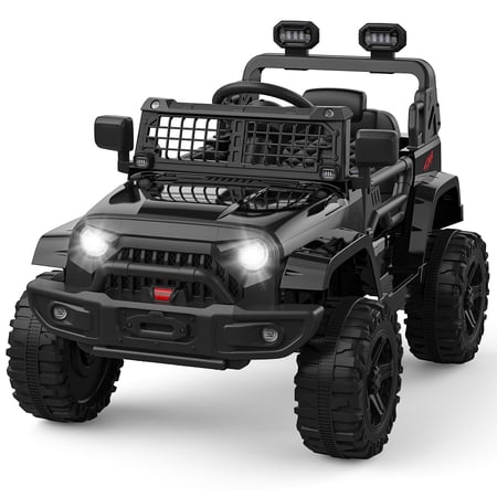 12V Kids Ride On Truck, Toddlers Battery Powered Electric Vehicle with Remote Control, Ride On Toy Car with 3 Speeds, Spring Suspension Headlight, Music for Boys Girls 3-8, Black
