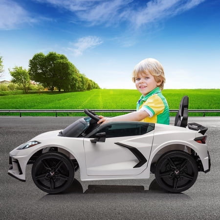 12V Kids Ride on Car Licensed Corvette Battery Powered Car Toddles Electric Sports Car Toy with Remote Control White
