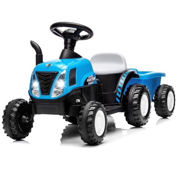 12V Kids Ride on Tractor, Toddler Ride on Tractor with Detachable Trailer, LED Lights, Music | Riding Tractor for Toddlers 1-5 (Blue)