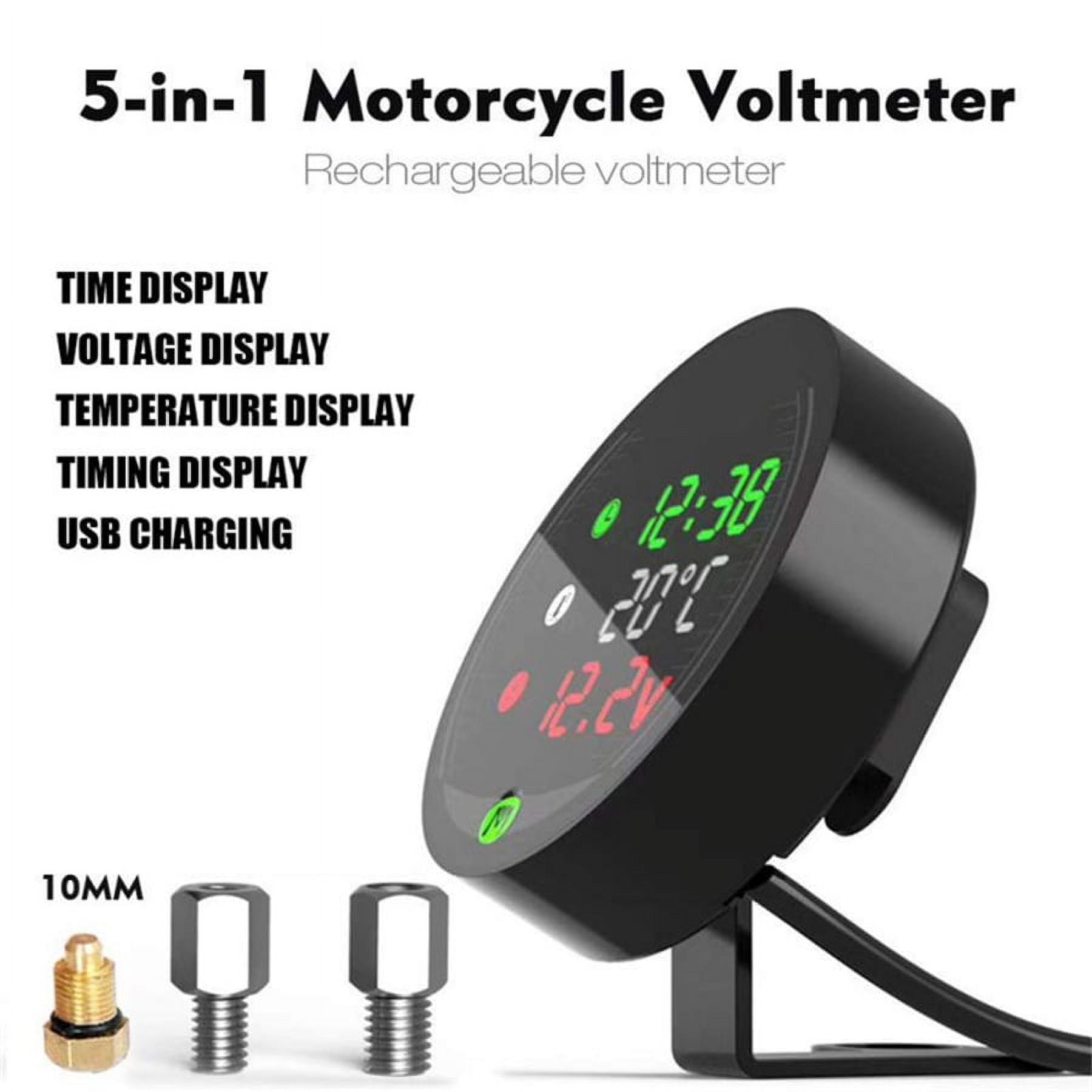 Motorcycle Air Temperature Gauge LED Voltmeter Voltage Thermometer Meter USB