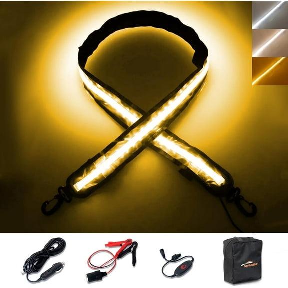 12V LED Exterior Light Bar Kit Dimmable Camping String Lights Weatherproof IP67, Magnetic Mounting, All-in-One Portable Lighting for RV, Camping Tent Car Trailer Boat,White and Amber, 4Pcs