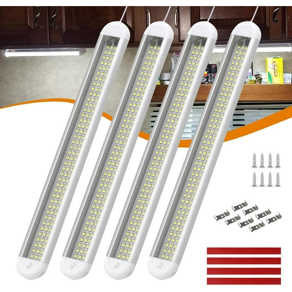 12V LED Interior Light Bar | 120LEDs 1800LM 8W DC 12 Volt led Strip Lights with ON/Off Switch RV Led Lights Interior for Camper Truck Van RV Trailer Cargo Lights Fixture Motorhome (4Pack)