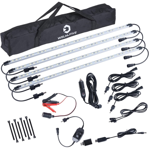 12V LED Light Bar Kit, 4 Bars White & 4 Bars Amber Adjustable Brightness Camping Lights - Waterproof IP67, Magnetic & Velcro Mount, Portable Lighting for Tent  (Sliver)