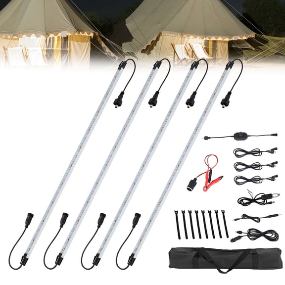 12V LED Interior Light Bar Kit Dimmable IP67 Waterproof Camping String Lights, Aluminum Magnetic Mount Exterior Lights,Portable Lighting for RV, Camping Tent Car Trailer Boat (4 Pack)