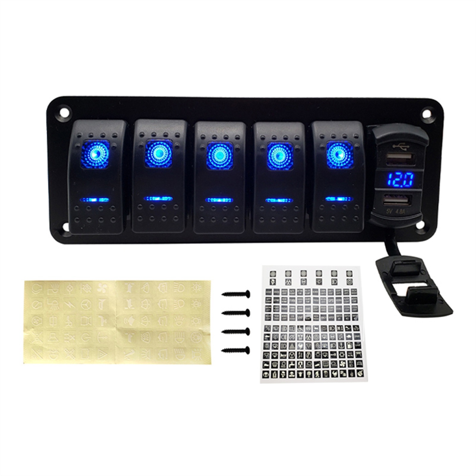 12V LED Rocker Switch Panel for Marine Boat Truck Caravan Car Socket