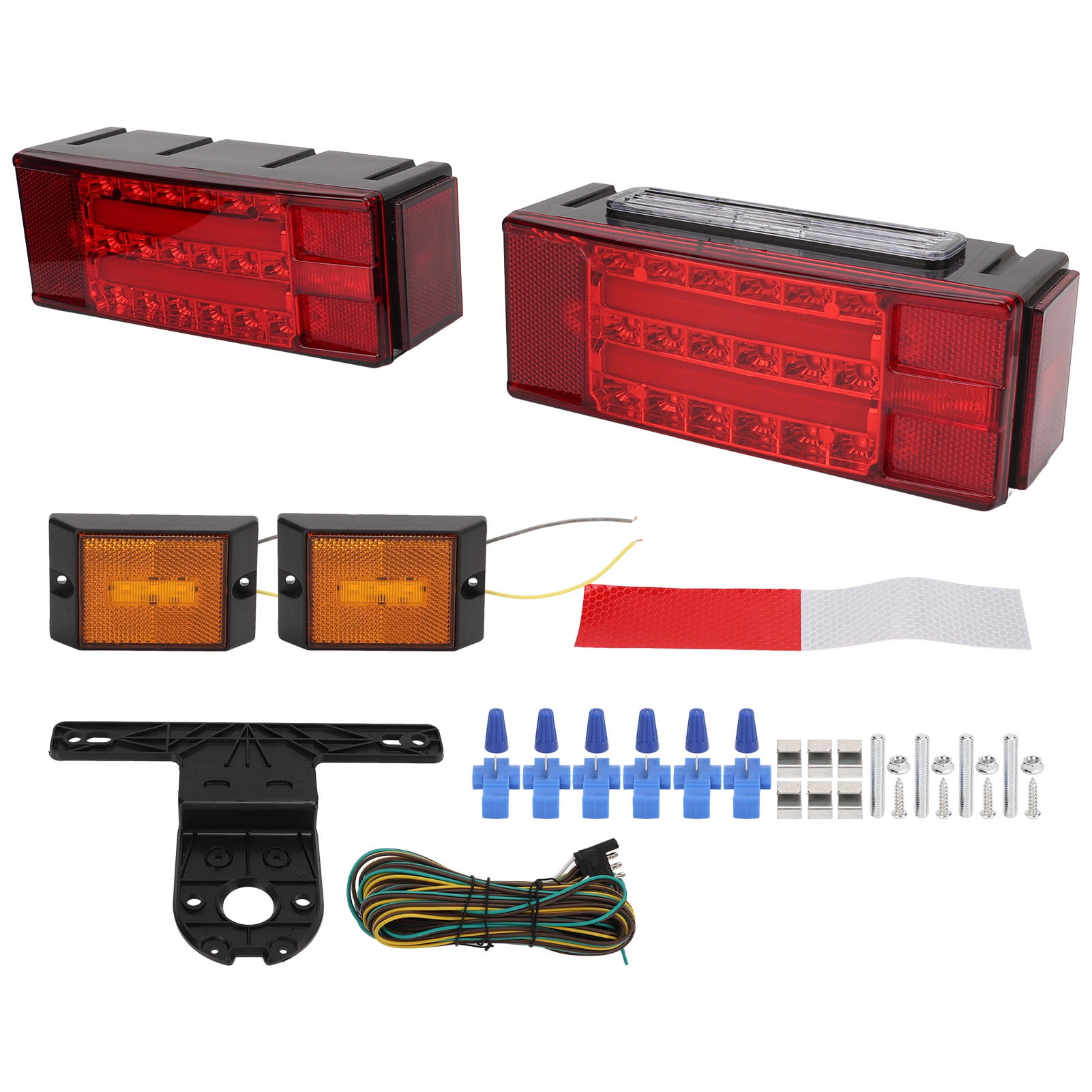 12V LED Square Taillight Side Marker Light Reflective Strip Kit