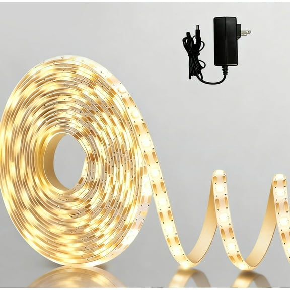 12V LED Strip Light 5mm Width, CRI 90+,3000K 5M/16.4ft 600LEDs Flexible SMD2835 High Brightness IP20 Indoor LED Tape Lights for Bedroom Kitchen Party etc Decorate( Power Supply Included)