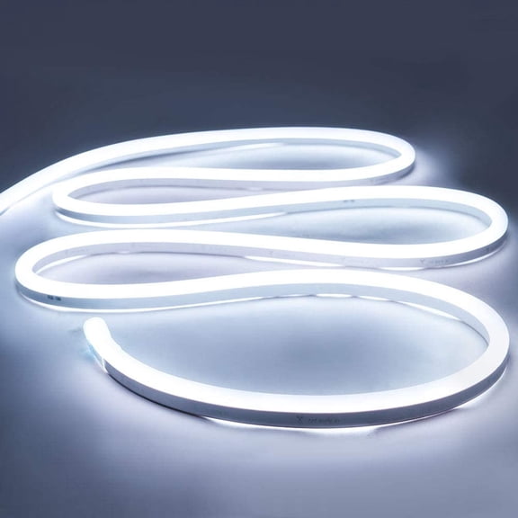12V LED Strip Lights 16.4FT, Flexible Silicone Neon Rope Light, Waterproof, Cuttable, Dimmable & Linkable, for Cabinet, Ceiling, Wall, Bedroom, Kitchen (16.4FT(No Plug), White)