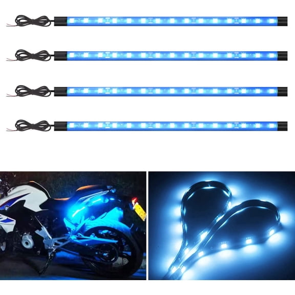 12V LED Underglow Lights for Motorcycle & Golf Cart - 4 Pcs Waterproof Neon Strips, Footwell Accent Lighting Kit for ATV, UTV, Scooter - Perfect for Night Riding
