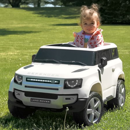 12V Land Rover Defender Kids Ride-On Car R/C Parental Remote + MP3 Wireless Music Streaming + Vegan Leather Seats (White)