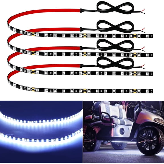 12V Led Ligt Strip 24" Connectable Wite Led Strip Ligts for Cars Golf Cart Motorcycle Boat Trucks Waterproof Interior& Exterior, 4Pack