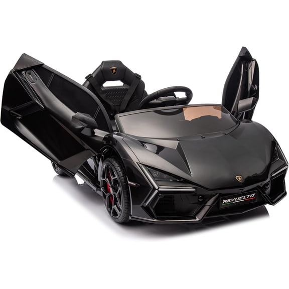 12V Licensed Lamborghini Revuelto Ride-On Car, Battery-Powered Electric Sports Vehicle with Bluetooth, USB, Music, Remote Control, Headlights, 1-Seater, Black
