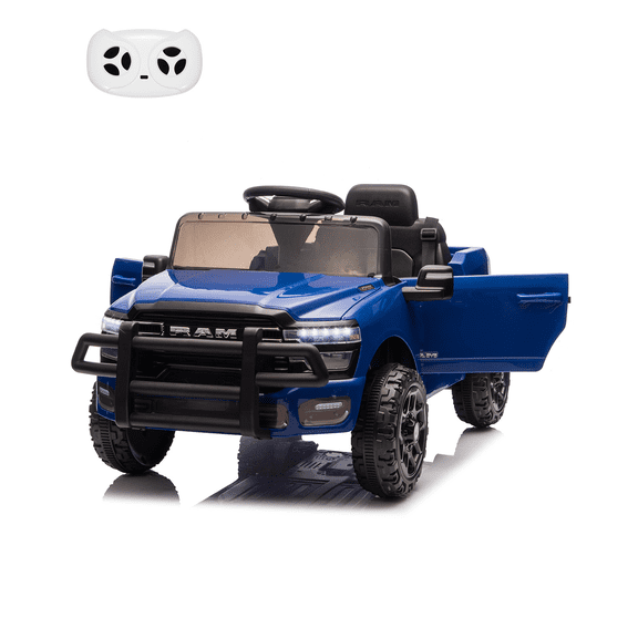 12V Licensed RAM Kids Electric Ride On Truck, Realistic Pickup Car with Remote Control, Spring Suspension & LED Lights, Motorized Ride On Toy Gift for Boys & Girls