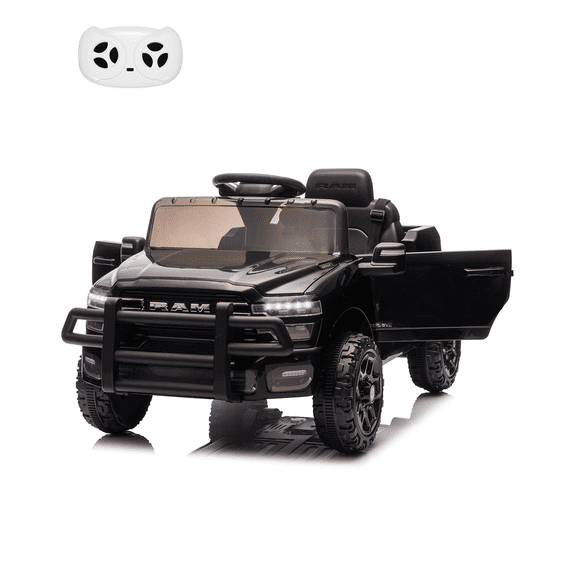 12V Licensed RAM Kids Electric Ride On Truck, Realistic Pickup Car with Remote Control, Spring Suspension & LED Lights, Motorized Ride On Toy Gift for Boys & Girls